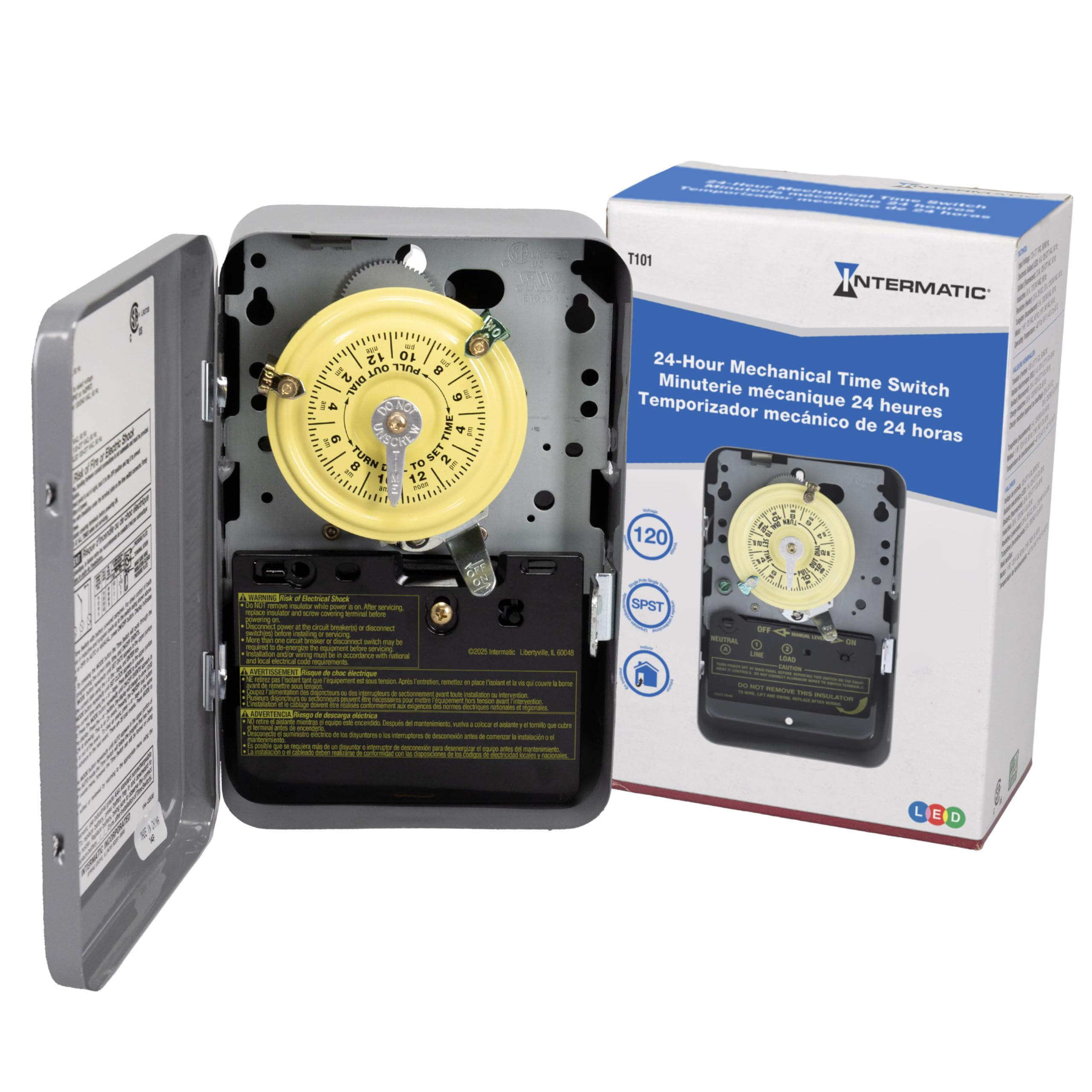 Intermatic T101 24-Hour Mechanical Timer Switch, 120V SPST 40A